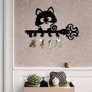 Ключница с 4 крючками Прочная Подвесная Легко устанавливаемая Компактная Вешалка Тема Животные Подставка для ключей