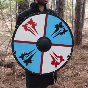 Клык Рагнарока Деревянный щит Фенрира Гокстада — функциональный костюм волка ручной работы, реконструкция щита с гербом воина скандинавского викинга