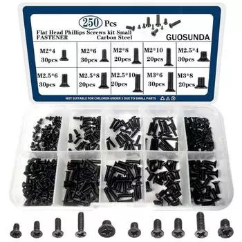 KM Black Cross Countersunk Head Screw Set Computer Notebook Screw 250Pcs Boxed Countersunk Head Screw M2M3 250Pcs