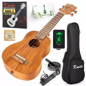 Kmise Soprano Ukulele Student Beginner Kit Укулеле для любителей музыки с тюнером и сумкой - (21 дюйм)