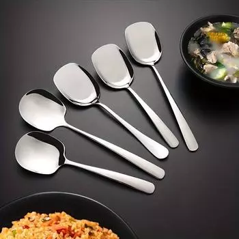 Kmt 6 шт. Нержавеющая сталь длинная ручка суповая посуда лопатка бытовая мороженого отель буфет сервировочная ложка