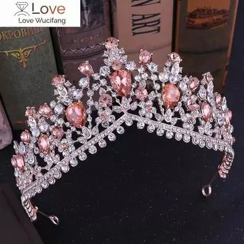 Kmvexo Барокко розовое золото розовые кристаллы свадебные тиары короны горный хрусталь диадема для королевской невесты ободки свадебные аксессуары для волос