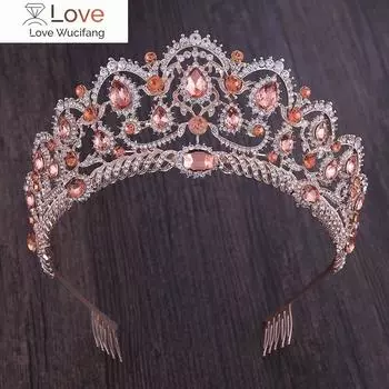Kmvexo розовое золото шампанское винтажное барочное украшение для волос королевы короля хрустальные тиары короны гребни ободки свадебная диадема со стразами