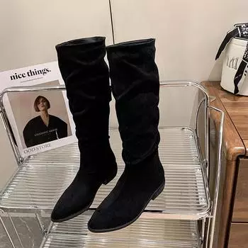 Сапоги на квадратном каблуке до колена, современные туфли без застежек с острым носком, женские туфли на распродаже 2024 года, модные женские сапоги с леопардовым принтом на низком каблуке 35 коричневый