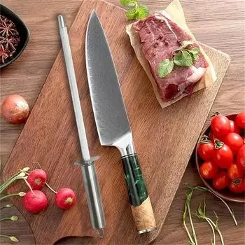 Knife Sharpener Stainless Steel Kitchen Tools Home Use Knife Sharpening Stick Wood-satin Handle Sharpener Knife Accessories S