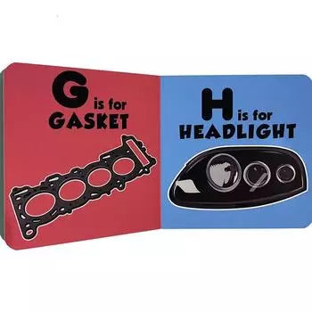 Книга Азбука для будущих гонщиков Детские гоночные детали Книга для изучения алфавита Детские автозапчасти Иллюстрированная книга алфавита Книга для малышей