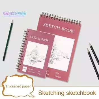 Книга для эскизов Спиральный проволочный переплет в твердом переплете, 100 листов, не содержит кислоты, плотная бумага без кровотечения, художник, студент, рисование, рисование, написание, альбом для рисования S вино красного