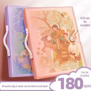 Книга для хранения детских художественных работ формата А3, рисунков А2 и картин 8K/4K 40 pages (20x 4K pockets, 40x 8K pockets) чёрный