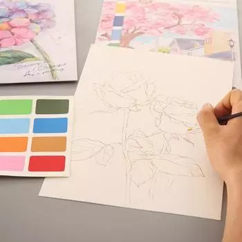 Книга для рисования акварелью для детей, очень плотная бумага, набор для акварели без пачканий с кисточкой фиолетовый