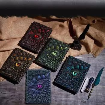 Книга-Дневник из смолы с драконом, красочная цветная записная книжка со звездами, кожаный тонкий блокнот One Size