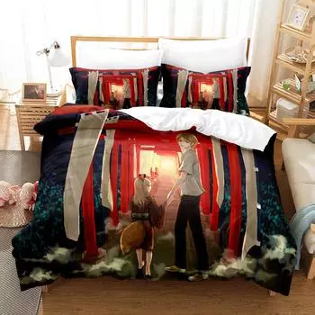 Книга друзей Нацумэ Аниме 3D Пододеяльник Постельное белье Полиэстер Наволочки Пододеяльник Домашний декор Подарок Твин King Queen 135x200cm 2pcs