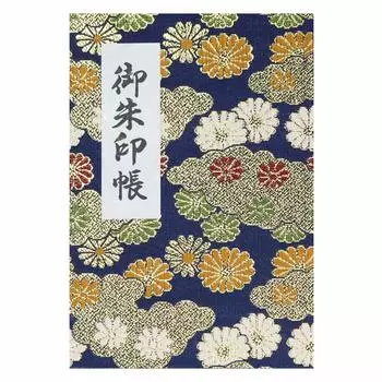 Книга Goshuin, 40 страниц, в стиле мехов, виниловая обложка, золотая парча, оригинальная закладка Hotokudo в комплекте. (узор хризантемы (темно-синий))