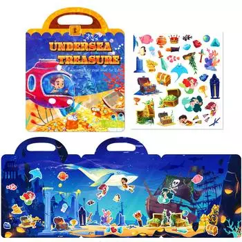 Книга наклеек «Сделай сам» из желе и тихого материала «Исследование подводных сокровищ», образовательная игрушка для раннего развития, подводный мир, детская книга наклеек