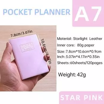 Книга-планировщик A7 2025 Мини-список дел Английский блокнот Планировщик на 2025 год Школа Офис Star Pink
