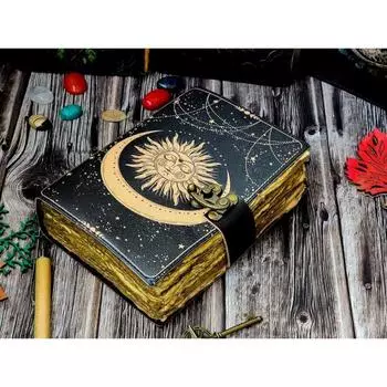 Книга Sun Moon Vintage для мужчин и женщин 200 г. Бумага ручной работы с замком для путешествий 7 x 5 in чёрный