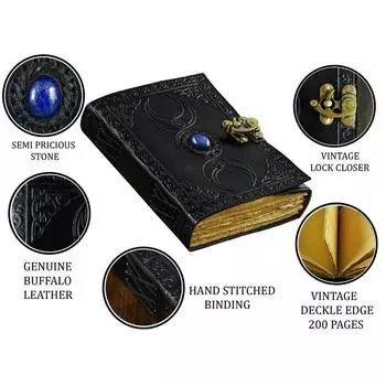 Книга теней, Кожаный журнал, Журнал Тройной Луны, Хрустальный камень третьего глаза, 7 x 5 in чёрный