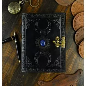 Книга теней, Кожаный журнал, Журнал Тройной Луны, Хрустальный камень третьего глаза, 7 x 5 in чёрный