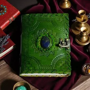 Книга теней, винтажный кожаный журнал, журнал гримуар, книга ведьмовских заклинаний, ведьмовские принадлежности, викканский декор Кожаная книга Дорожный блокнот 7 x 5 in