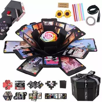Книга воспоминаний, коробка-сюрприз, креативный альбом, самодельная взрывная коробка, самодельный фотоальбом с воспоминаниями о любви, подарочная коробка, рождественская подарочная открытка чёрный