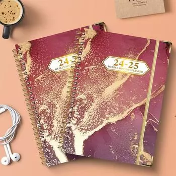 Книга встреч на 2024–2025 годы. Часовой планировщик формата А5. Еженедельный ежемесячный планировщик с вкладками. Гибкая обложка. Академический планировщик. Почасовое расписание. E