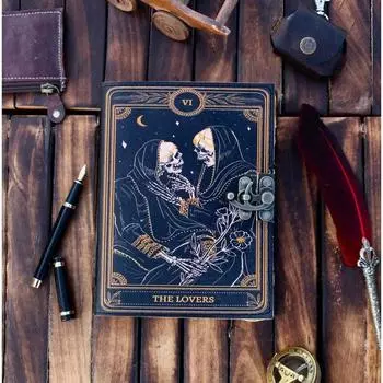 Книга Заклинаний Кожаный Журнал Декле Край Бумажный Гримуар Печатный Журнал 7 x 5 in чёрный