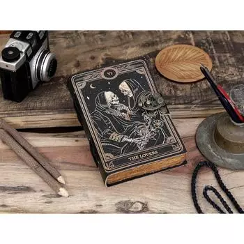 Книга Заклинаний Кожаный Журнал Деклейд Бумага Гримуар Печатный Журнал Влюбленные Блокнот Таро Спираль Готический блокнот Череп любовника 7 x 5 in чёрный