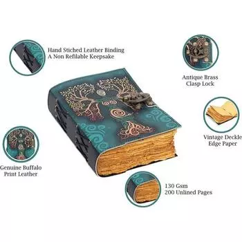 Книга заклинаний теней, пустой журнал «Мать земли», бумага с краями, винтажная кожаная записная книжка, дневник, 7x5 дюймов 7 x 5 in