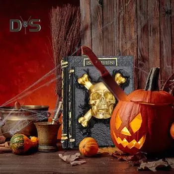 Книга заклинаний ведьмы и волшебника, настольное украшение на Хэллоуин, смоляная 3D-книга с черепом и паутиной, сложенная фигурка для домашнего стола, каминной полки, декора камина Skull