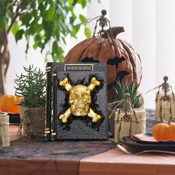 Книга заклинаний ведьмы и волшебника, настольное украшение на Хэллоуин, смоляная 3D-книга с черепом и паутиной Cobweb