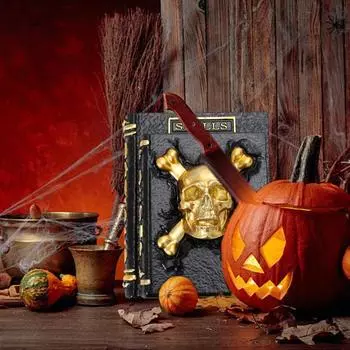Книга заклинаний ведьмы и волшебника, настольное украшение на Хэллоуин, смоляная 3D-книга с черепом и паутиной, сложенная фигурка для домашнего стола, каминной полки, декора камина Skull