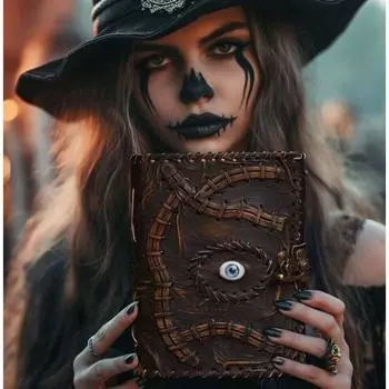 Книга заклинаний, журнальный блокнот в кожаном переплете, размер 7 x 5 дюймов, 200 страниц, винтажная бумага 7 x 5 in коричневый