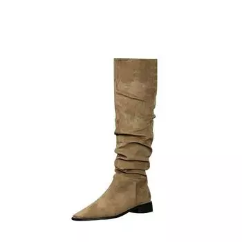 Knight boots women s thick heel autumn and winter western boots tall thin retro thin pleated piled boots long boots 35