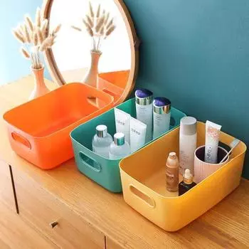 Книги Настольный ящик для хранения косметики Органайзер для беспорядка Корзина для хранения Пластиковые закуски Бытовая кухонная коробка для хранения Small белый