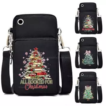 Книги Рождественская елка Принт Женская Маленькая Сумка Через Плечо Эстетика Мультфильм Многофункциональная Мини Сумка Для Мобильного Телефона Кошелек Сумочка