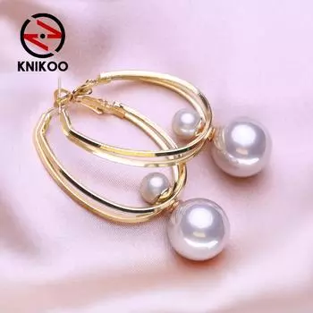 KNIKOO большие серьги для женщин, модные жемчужные серьги, ювелирные изделия для свадьбы, невесты, вечерние серьги, подарки золотой