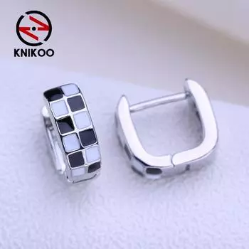 KNIKOO черно-белые серьги-клипсы для женщин, модные серьги-гвоздики, ювелирные изделия для свадебной вечеринки, подарки A