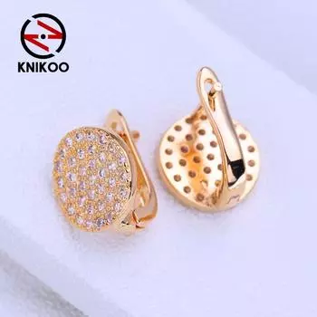 KNIKOO геометрические серьги-клипсы для женщин, модные круглые серьги-гвоздики с кубическим цирконием, ювелирные изделия для свадебной вечеринки, подарки A