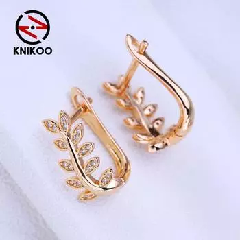 KNIKOO геометрические серьги-клипсы для женщин, модные серьги-гвоздики с фианитом в виде листьев, ювелирные изделия для свадебной вечеринки, подарки A