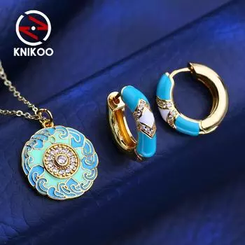 KNIKOO комплекты ювелирных изделий ожерелье серьги-клипсы для женщин с кубическим цирконием модное цветочное ожерелье серьги-капли наборы ювелирных изделий A