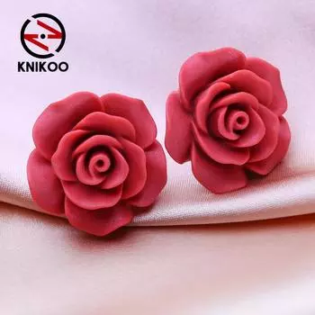 KNIKOO красные серьги-гвоздики для женщин, модные серьги, ювелирные изделия для свадьбы, вечеринки, серьги с цветами, подарки красный