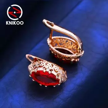 KNIKOO красные серьги-клипсы для женщин с кубическим цирконием, модные серьги-гвоздики в виде листьев, ювелирные изделия для свадебной вечеринки, подарки A