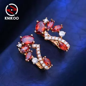 KNIKOO красные серьги-клипсы для женщин с кубическим цирконием, модные серьги-гвоздики в виде листьев, ювелирные изделия для свадебной вечеринки, подарки A