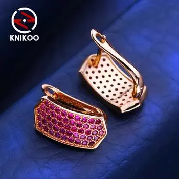 KNIKOO красные серьги-клипсы для женщин с кубическим цирконием, модные серьги-гвоздики в виде листьев, ювелирные изделия для свадебной вечеринки, подарки A