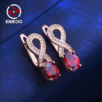 KNIKOO красные серьги-клипсы для женщин с кубическим цирконием, модные серьги-гвоздики в виде листьев, ювелирные изделия для свадебной вечеринки, подарки A