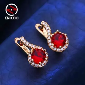KNIKOO красные серьги-клипсы для женщин с кубическим цирконием, модные серьги-гвоздики в виде листьев, ювелирные изделия для свадебной вечеринки, подарки A