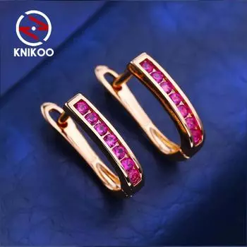 KNIKOO красные серьги-клипсы для женщин с кубическим цирконием, модные серьги-гвоздики в виде листьев, ювелирные изделия для свадебной вечеринки, подарки A