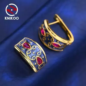 KNIKOO красные серьги-клипсы для женщин, модные серьги-гвоздики, ювелирные изделия для свадебной вечеринки, подарки A