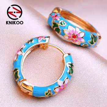 KNIKOO круглые серьги-клипсы для женщин, модные серьги с цветком, ювелирные изделия для подарков на свадьбу разноцветный