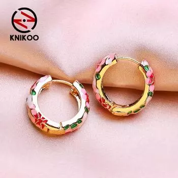 KNIKOO круглые серьги-клипсы для женщин, модные серьги с цветком, ювелирные изделия для подарков на свадьбу разноцветный