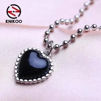 KNIKOO модное черное ожерелье с сердечком, дамская подвеска для женщин, ожерелье для девочек, ювелирное изделие, подарок белый